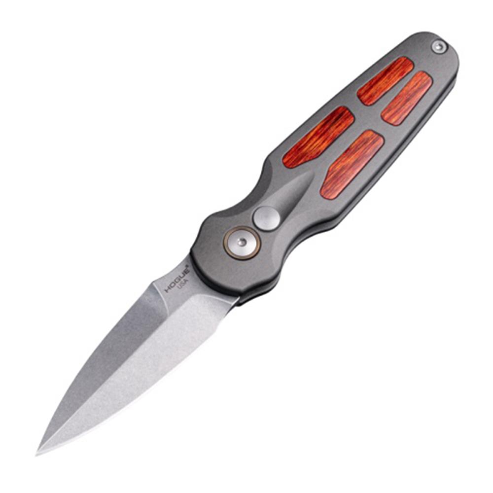 Hogue Ballista II Automatic Folder Knife 2-3/5 Spear Point Blade Grey with Cocobolo Inserts