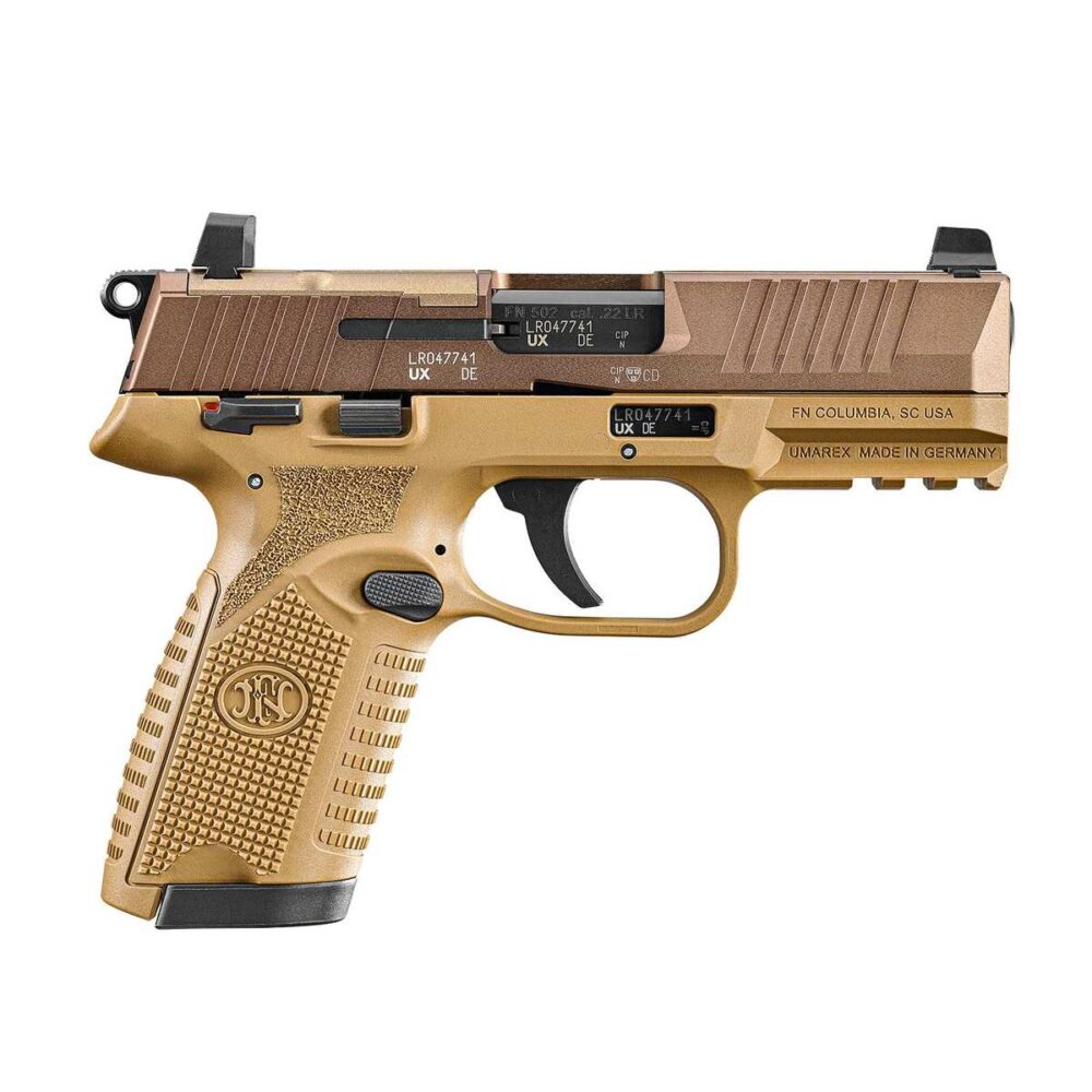 FN 502 MRD CA Compliant Handgun .22 LR 10rd Magazines(2) 4" Barrel FDE Optic Ready