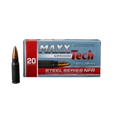 Maxxtech NFR Steel Case Rifle Ammunition 7.62x39mm 123gr FMJ 2428 fps 20/ct