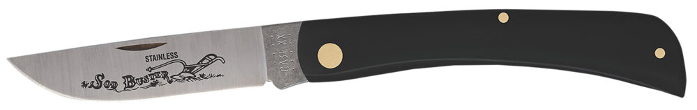 Case 00092 Sod Buster  3.70" Folding Skinner Plain Etched As-Ground Tru-Sharp SS Blade/Smooth Black Synthetic Handle