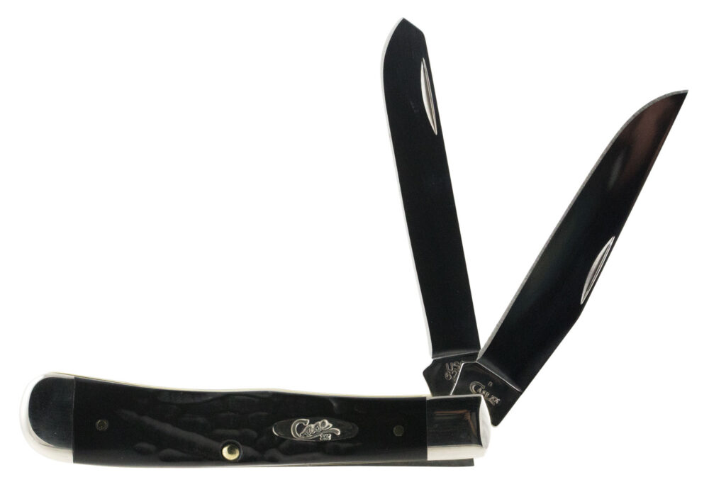 Case 18221 Trapper  3.25"/3.27" Folding Clip Point/Spey Plain Mirror Polished Tru-Sharp SS Blade Rough Black Jigged Synthetic Handle