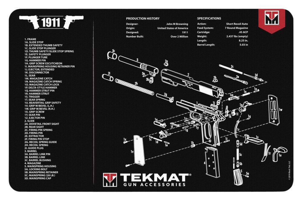 TekMat TEKR171911 1911 Cleaning Mat Black/White Rubber 11"x17" 1911 Parts Diagram