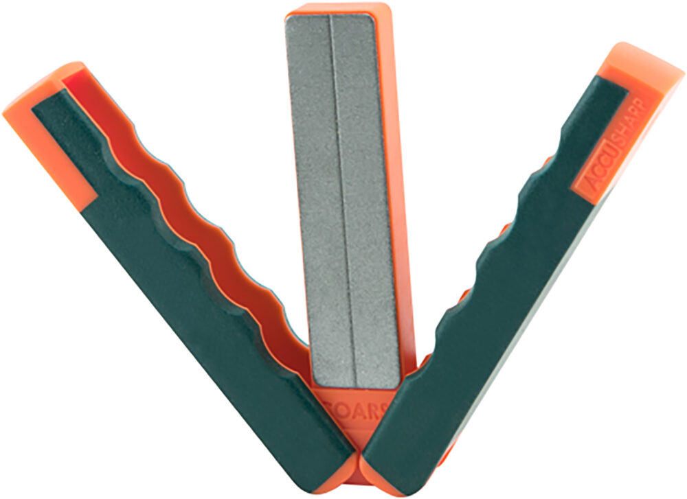 AccuSharp 077C Paddle Sharpener Folding Fine, Coarse Diamond Sharpener Gray/Orange Overmolded Rubber Handle