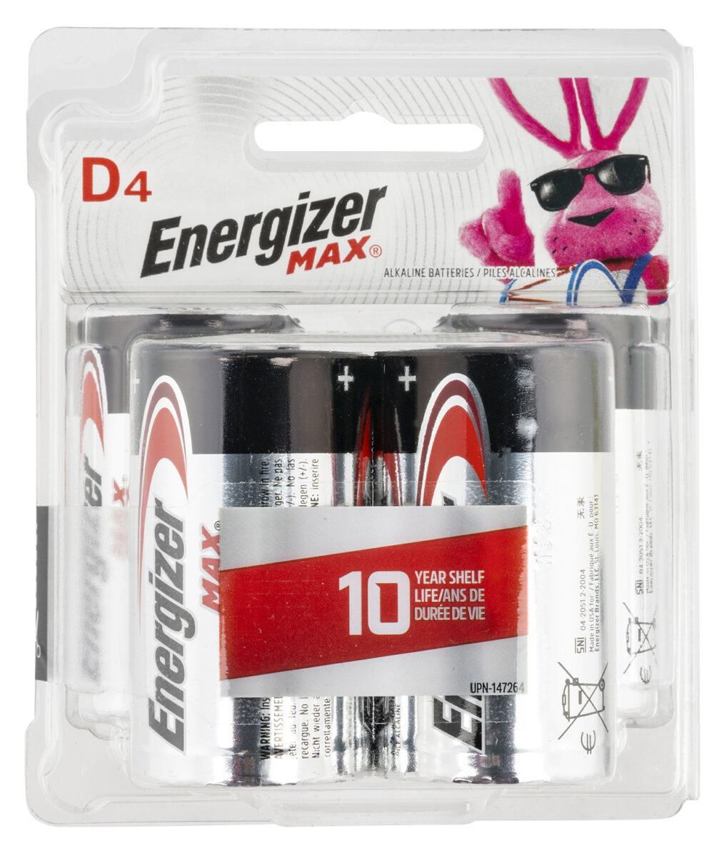 Energizer E95BP4 MAX D Batteries  Black & Silver Alkaline 1.5 Volt, Qty (4) Single Pack