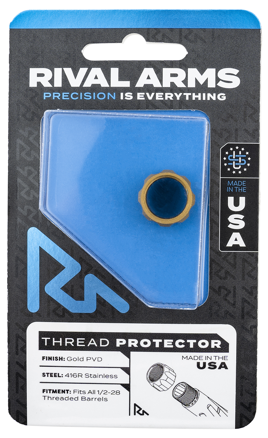 Rival Arms RARA300001E Thread Protector  9mm Luger Gold PVD 416R Stainless Steel 1/2"-28 tpi