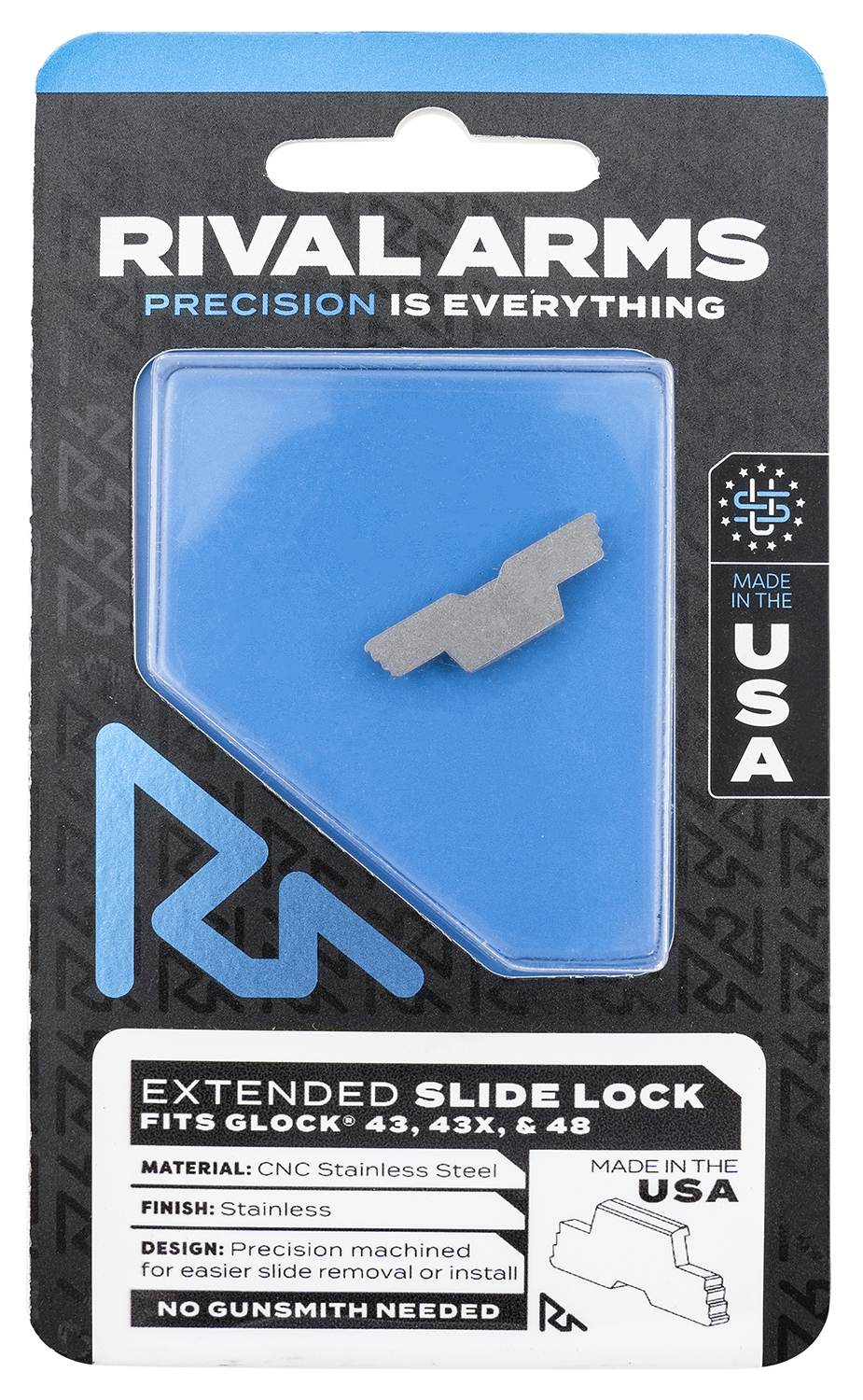 Rival Arms RARA80G003D Slide Lock  Extended Polished Stainless for Glock 43/43X/48