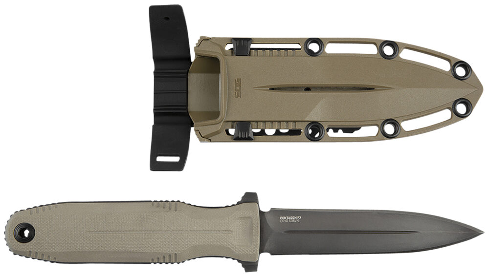 S.O.G SOG17610257 Pentagon FX 4.77" Fixed Spear Point Plain Black Titanium Nitride Cryo CPM S35VN Blade/G10 FLat Dark Earth Handle
