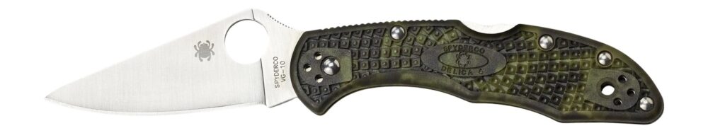 Spyderco C11ZFPGR Delica 4 Lightweight 2.90" Folding Plain Satin VG-10 SS Blade/Zome Green Bi-Directional Texturing FRN Handle Includes Pocket Clip