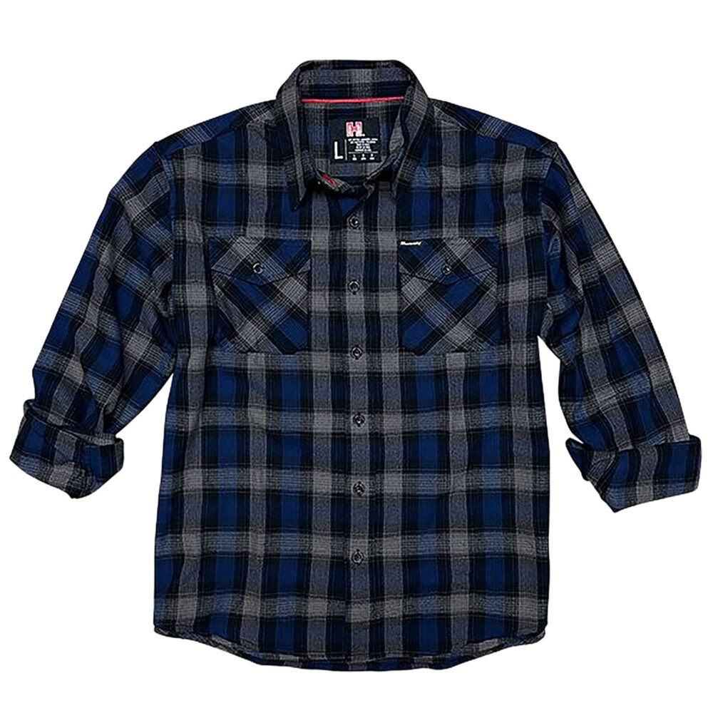 Hornady Gear 32206 Flannel Shirt  3XL Navy/Black/Gray,  Cotton/Polyester, Relaxed Fit Button Up