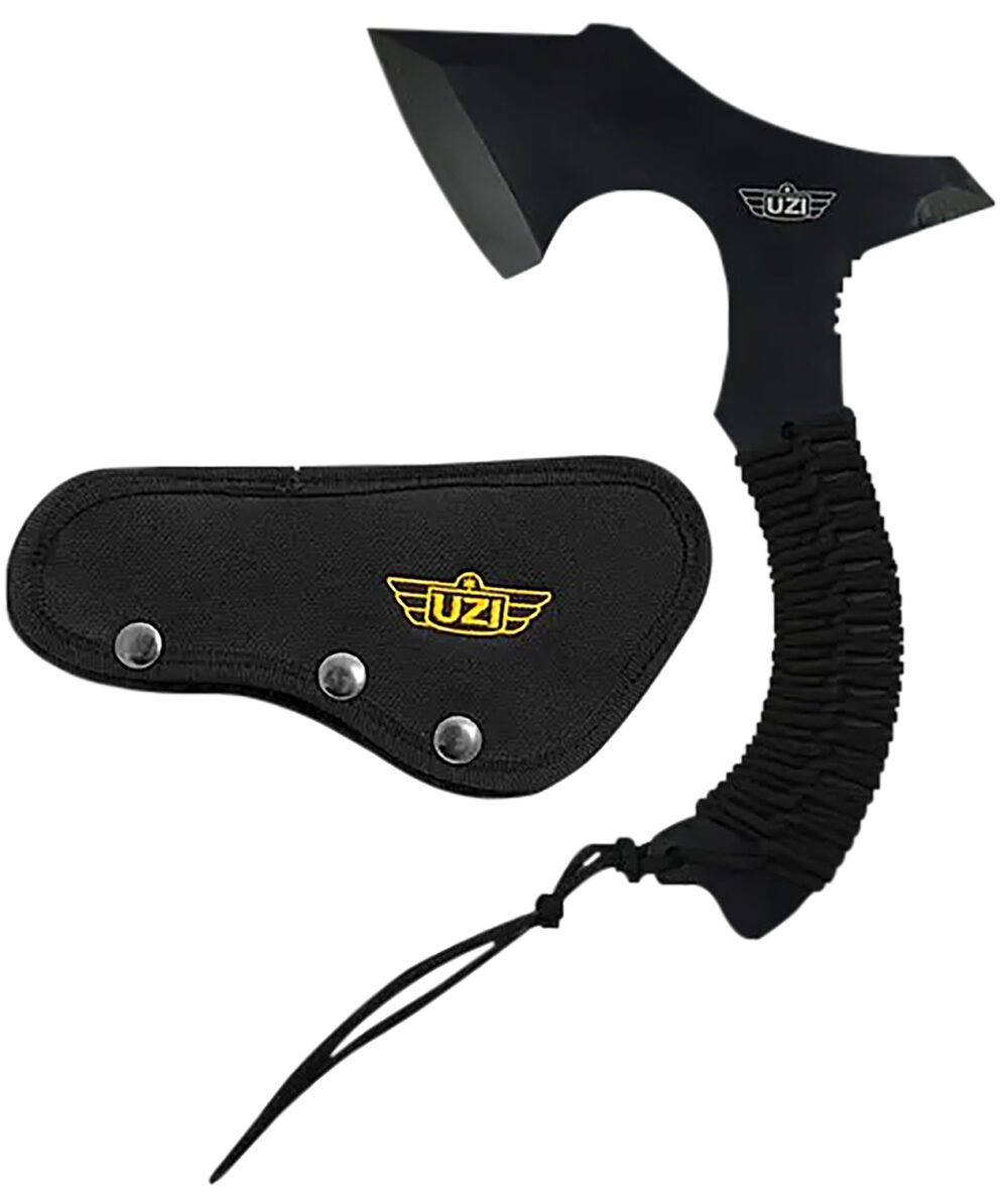 Uzi Accessories UZKAXE5 Throwing Axe  7" Plain Stainless Steel Blade, Black Paracord Wrapped Stainless Steel Handle 12.20" OAL