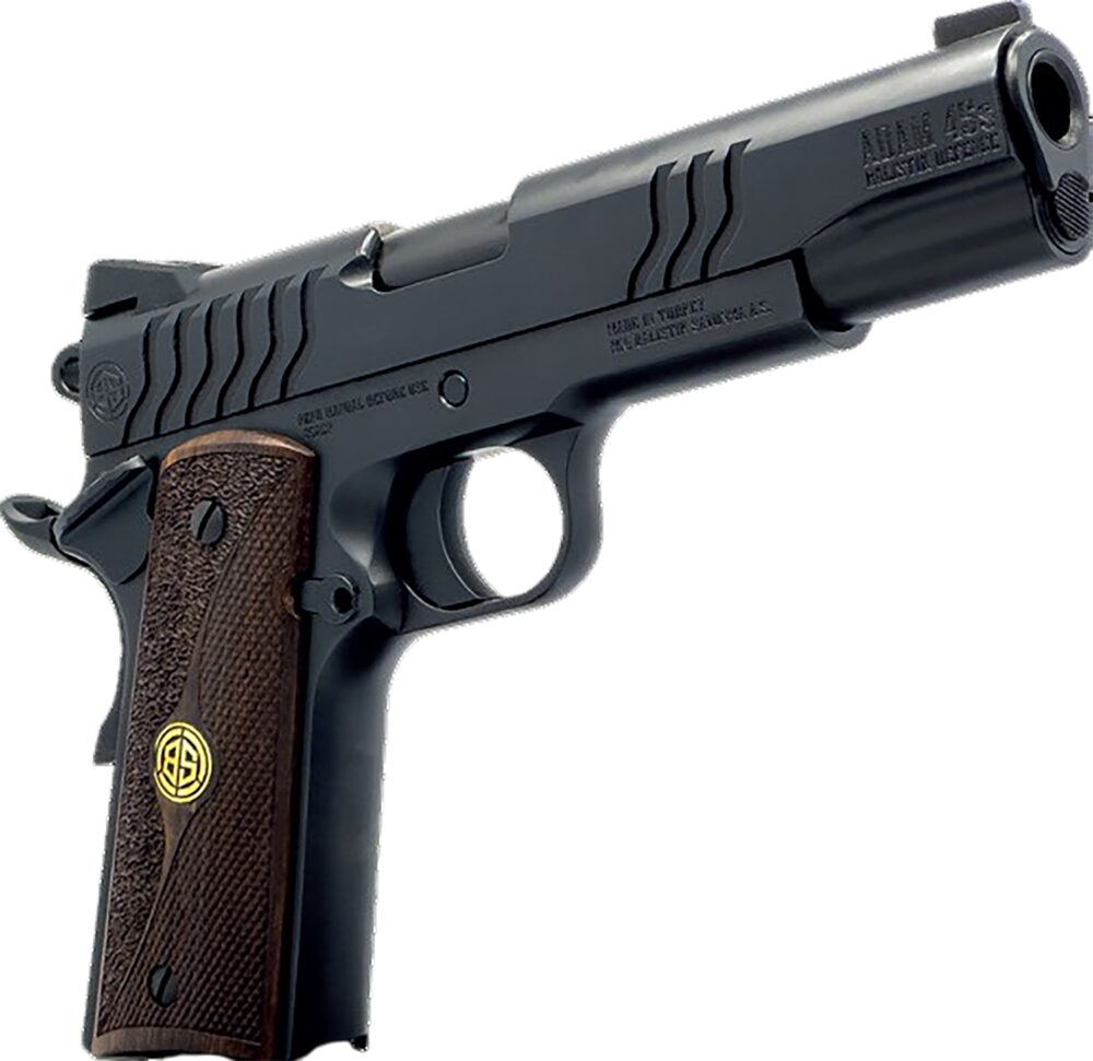 Dickinson LLC DCKSN45BS 1911 Adam 45 ACP 8+1 5" Black Steel Barrel, Shiny Black Serrated Aluminum Slide & Steel Frame, Wood Grip