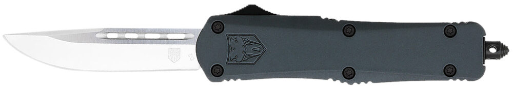 CobraTec Knives MGYFS3DNS FS-3  Medium 3" OTF Drop Point Plain D2 Steel Blade, 4.50" Gray Aluminum Alloy Handle