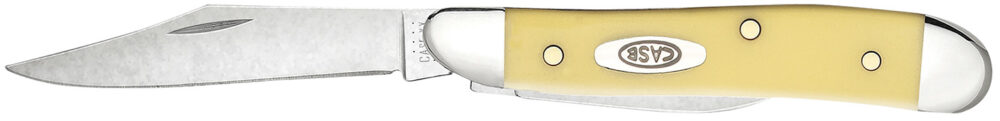 Case 00030 Peanut  2.10"/1.53" Folding Clip/Pen Plain Tumble Polish Chrome Vanadium Blade/Smooth Yellow Synthetic Handle