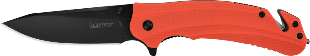 Kershaw Barricade Rescue Folding Knife 3-1/2" Drop Point Blade Orange with Carbide Glassbreaker Tip and Seatbelt Cutter
