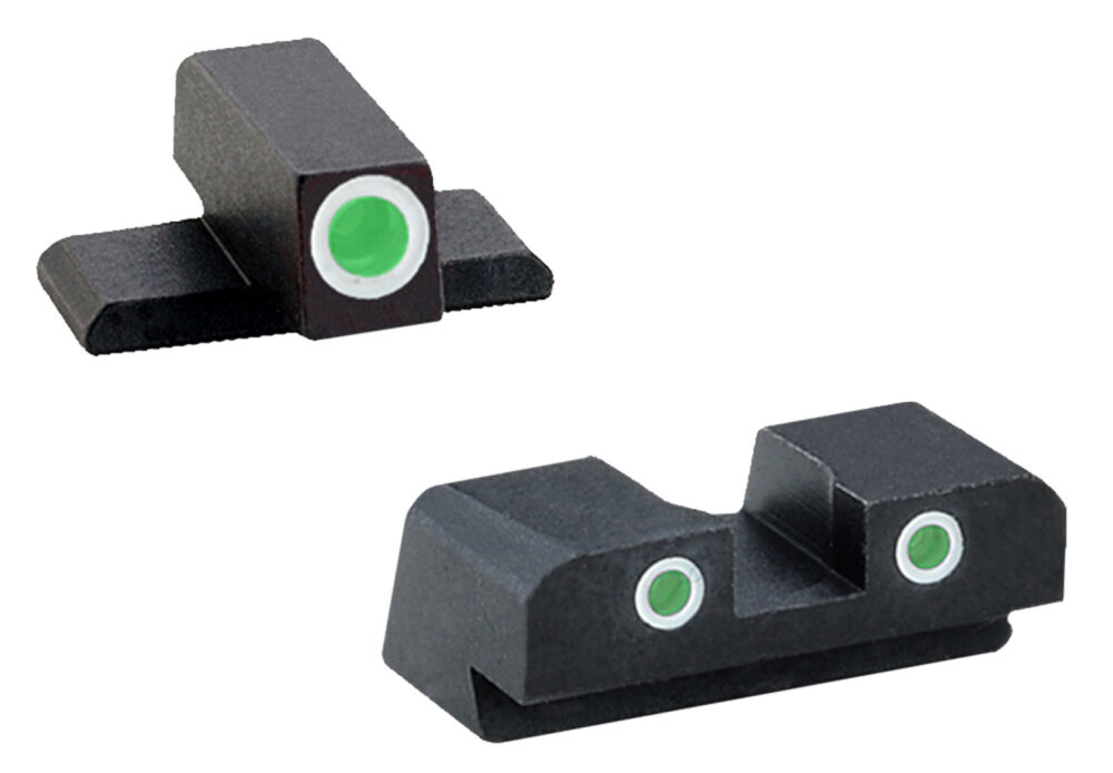 AmeriGlo XD191 Classic Tritium Sight Set for Springfield Armory XD  Green Tritium White Outline Front Sight-Green Tritium White Outline Rear Sight