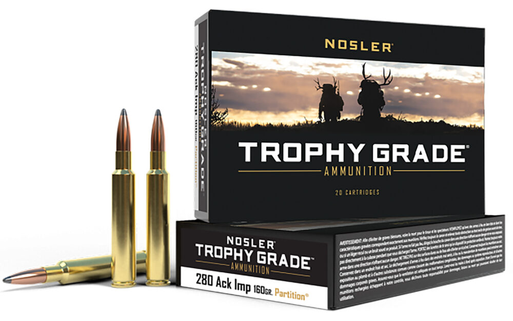 Nosler Partition Trophy Grade Rifle Ammunition 280 Ackley Improved 160 gr PSP 2950 fps 20/ct