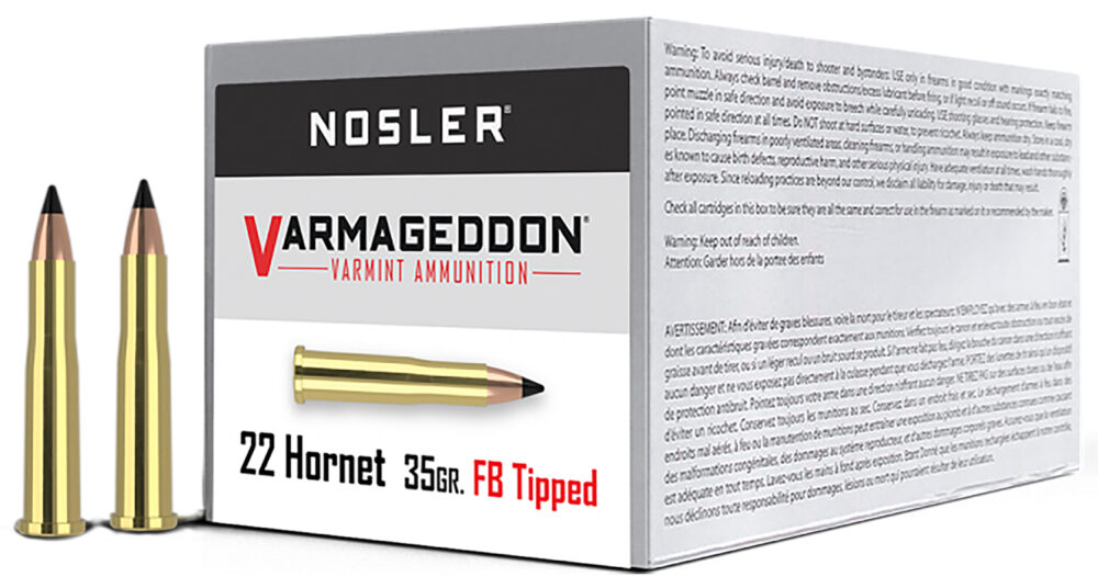 Nosler Varmegeddon Rifle Ammunition .22 Hornet 35 gr FB Tipped 3000 fps 20/ct
