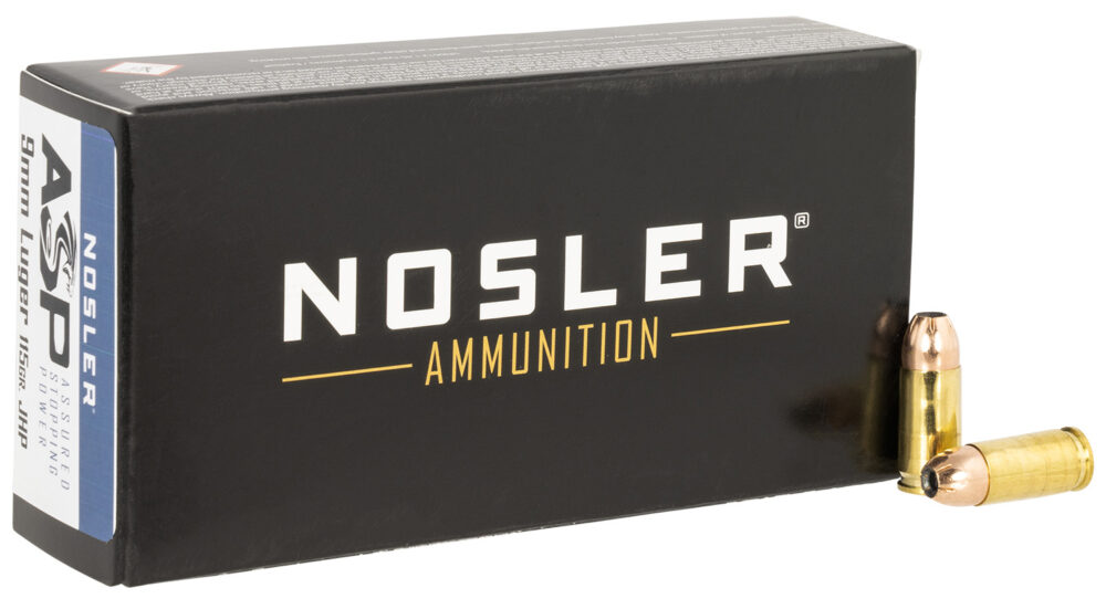 Nosler ASP Handgun Ammunition 9mm Luger 115 gr JHP 1170 fps 50/ct