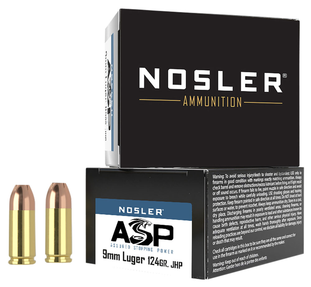 Nosler ASP Handgun Ammo 9mm Luger 124 gr JHP 1150 fps 20/ct