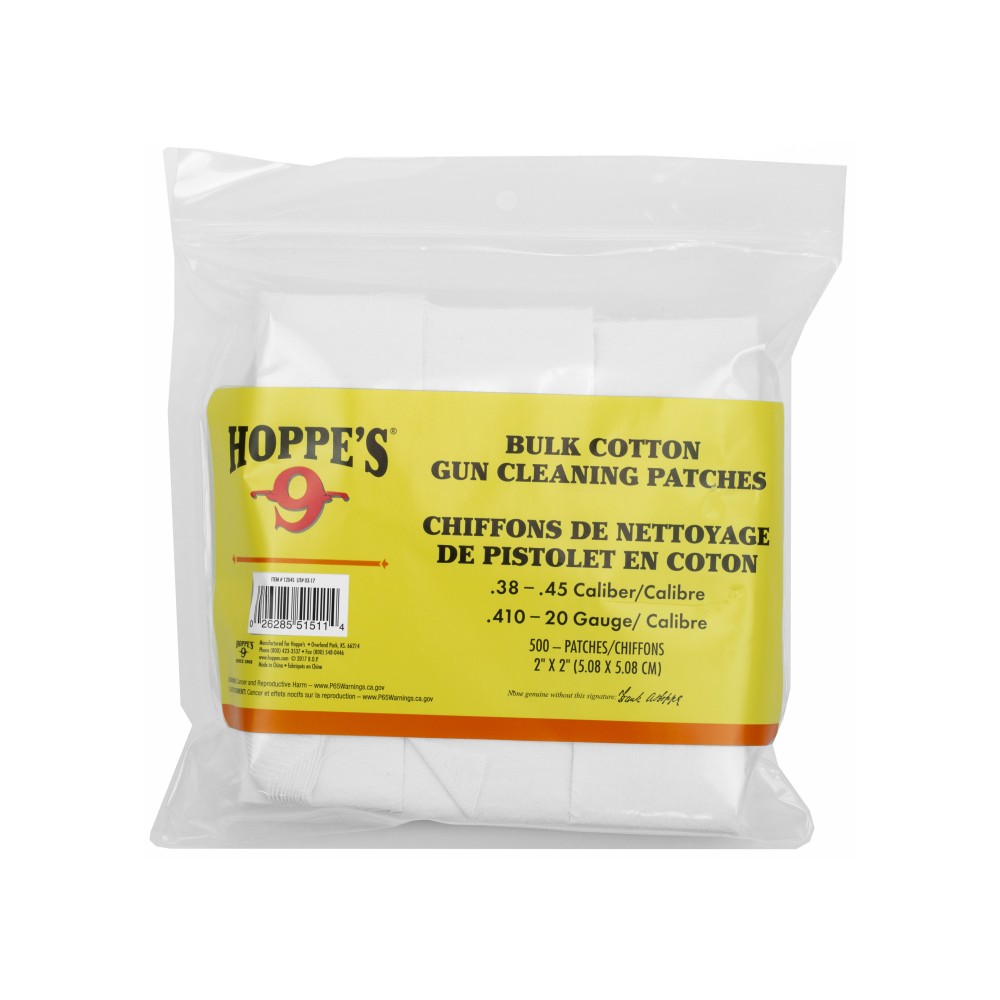 HOPPES CLNG PATCH 38-45CAL 500PK